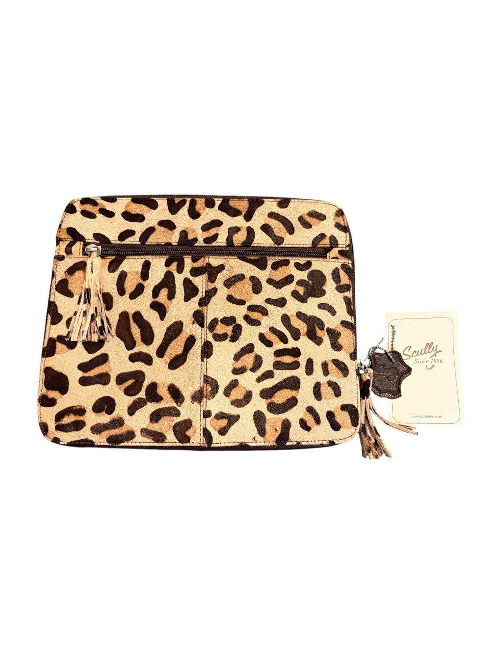 NWT Scully Leopard Hair-On-Hide Leather iPad Case Sleeve Laptop Tablet  10 x 9